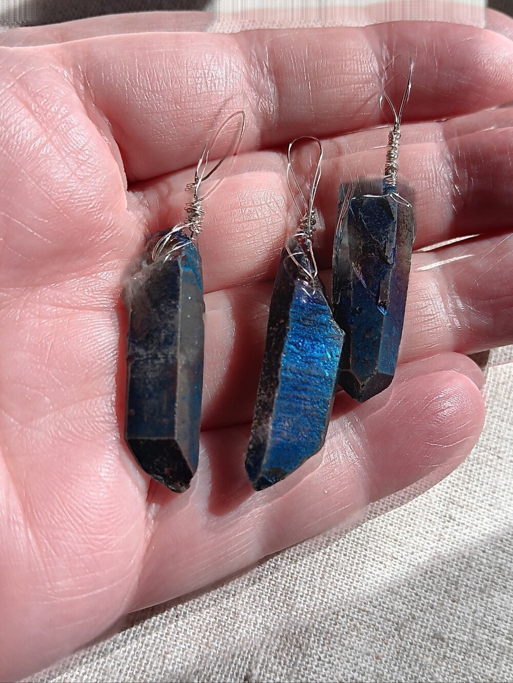 Handcrafted Blue Aura Quartz Point Earrings - Unbranded